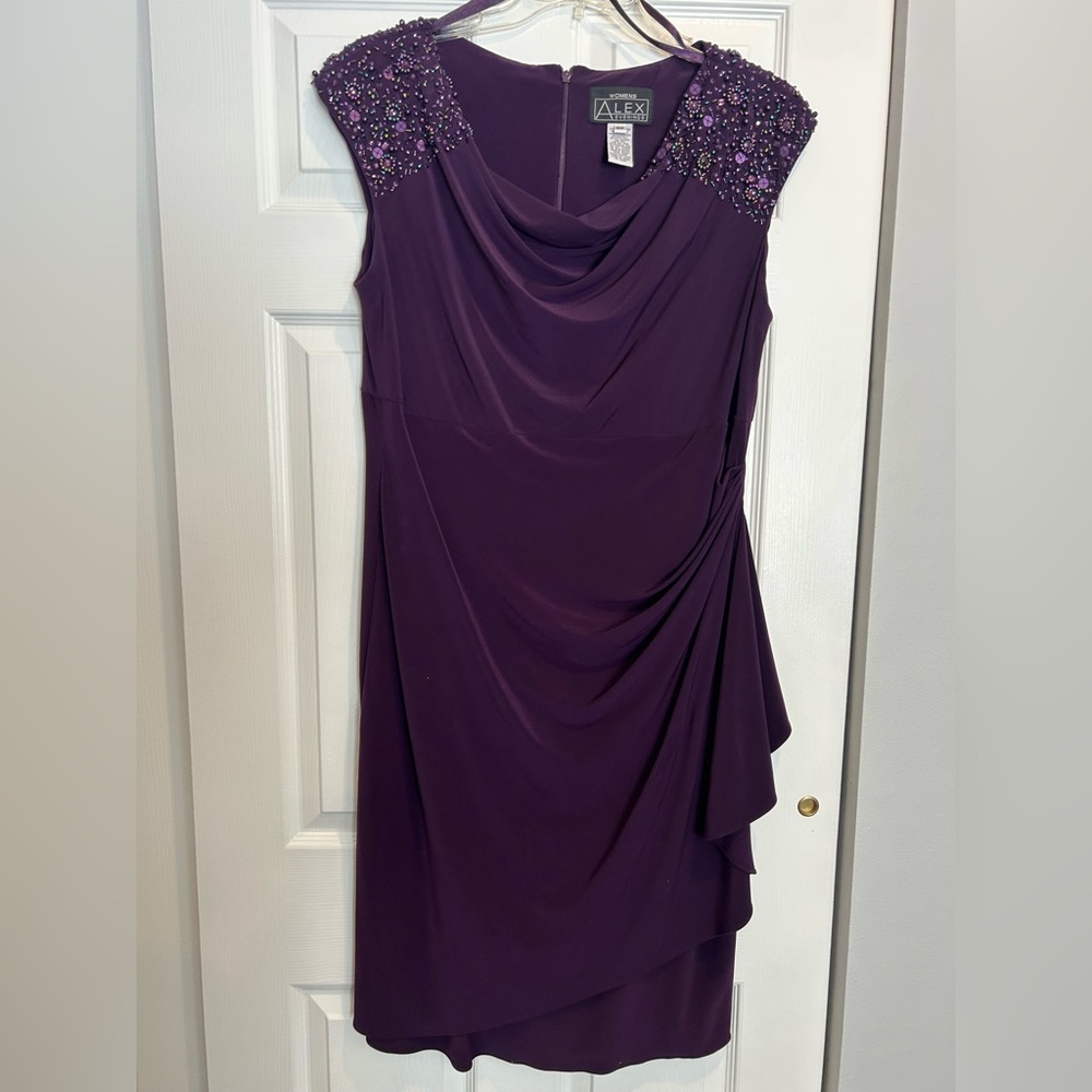 Alex Evenings Purple Embellished Cap-Sleeve Evening Dress